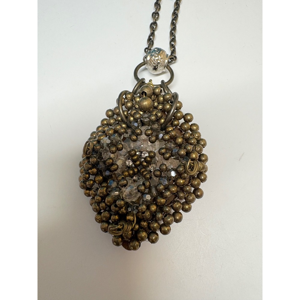 Vintage Style Wood‎ Beaded Statement Necklace Bronze Cross Pearl Crystal Pendant